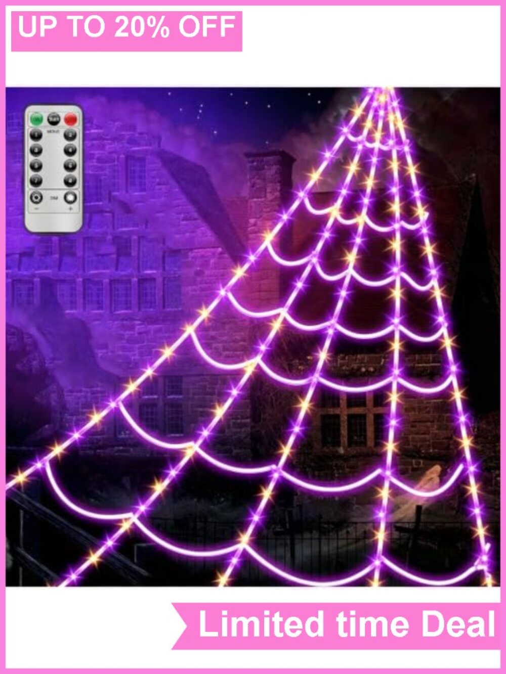 Halloween Spider Web Lights 250 LED 8 Modes Remote 16.4Ft Waterproof